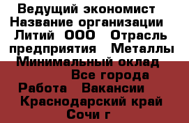 Ведущий экономист › Название организации ­ Литий, ООО › Отрасль предприятия ­ Металлы › Минимальный оклад ­ 24 000 - Все города Работа » Вакансии   . Краснодарский край,Сочи г.